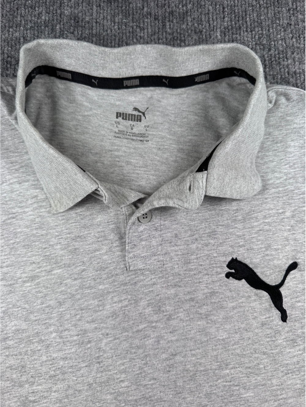 Puma Men's Casual Sporty Golf Gray Polo Athleisure Shirt with Black Logo Size L